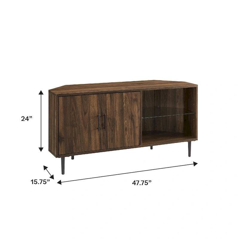 Meuble TV d'angle de 122 cm avec étagères ouvertes, finition bois moderne