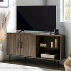 Meuble TV d'angle de 122 cm avec étagères ouvertes, finition bois moderne