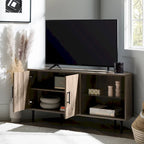 Meuble TV d'angle de 122 cm avec étagères ouvertes, finition bois moderne