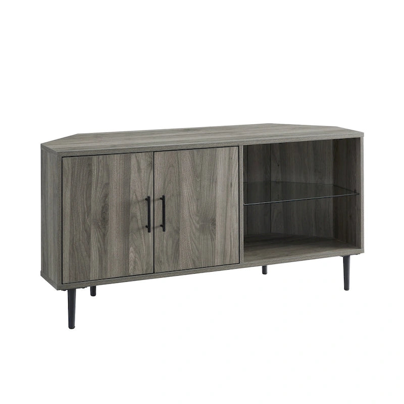 Meuble TV d'angle de 122 cm avec étagères ouvertes, finition bois moderne