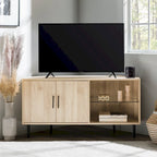 Meuble TV d'angle de 122 cm avec étagères ouvertes, finition bois moderne