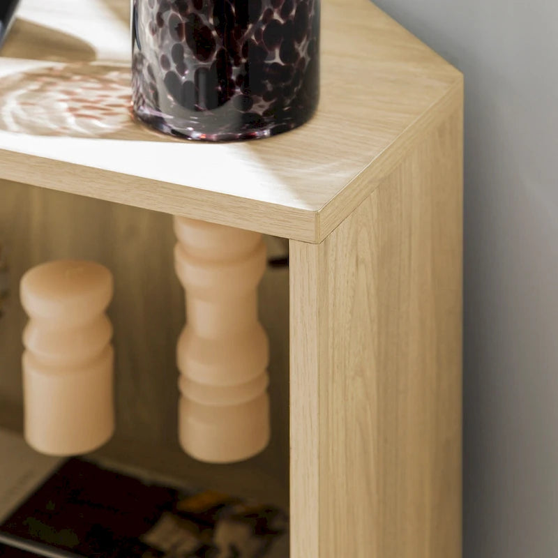 Meuble TV d'angle de 122 cm avec étagères ouvertes, finition bois moderne