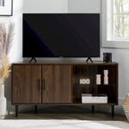 Meuble TV d'angle de 122 cm avec étagères ouvertes, finition bois moderne