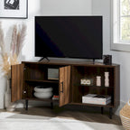 Meuble TV d'angle de 122 cm avec étagères ouvertes, finition bois moderne