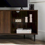 Meuble TV d'angle de 122 cm avec étagères ouvertes, finition bois moderne