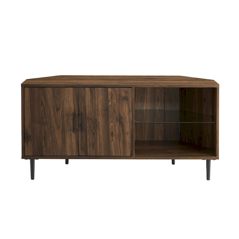 Meuble TV d'angle de 122 cm avec étagères ouvertes, finition bois moderne