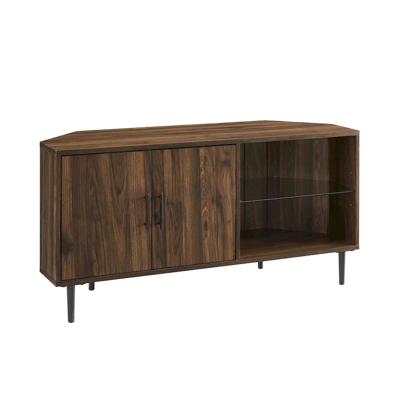 Meuble TV d'angle de 122 cm avec étagères ouvertes, finition bois moderne