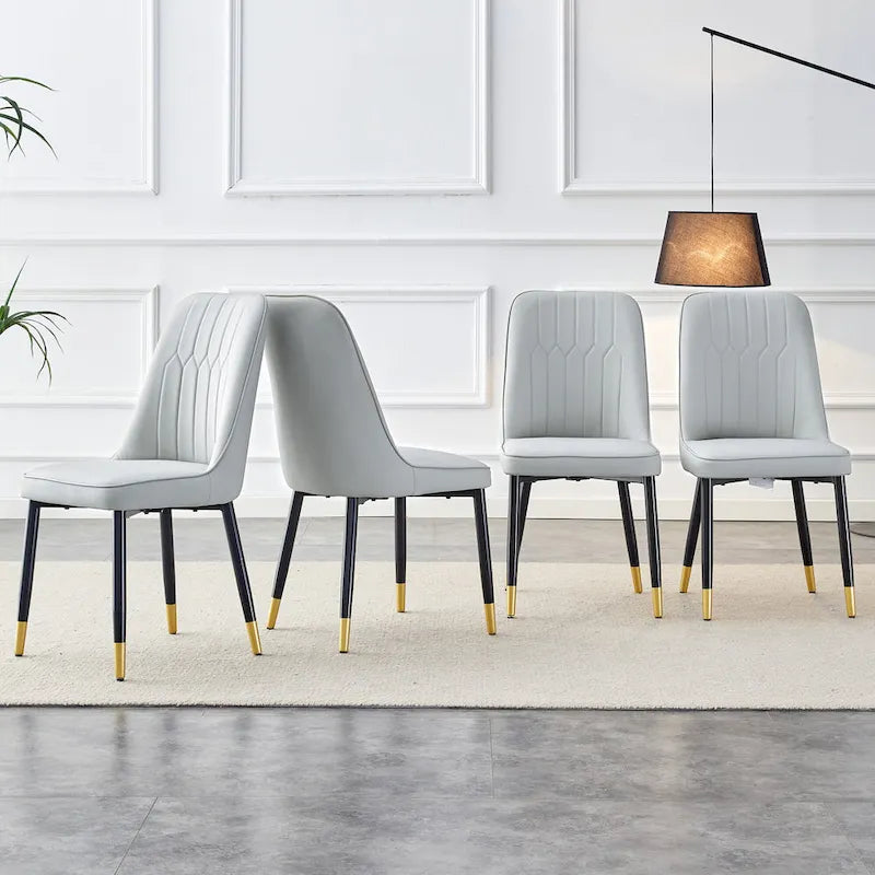Modern Set of 4 Dining Chairs with Faux Leather Cushioned Backrest Seat Metal Legs, for Dining Room Living Room and Bedroom
