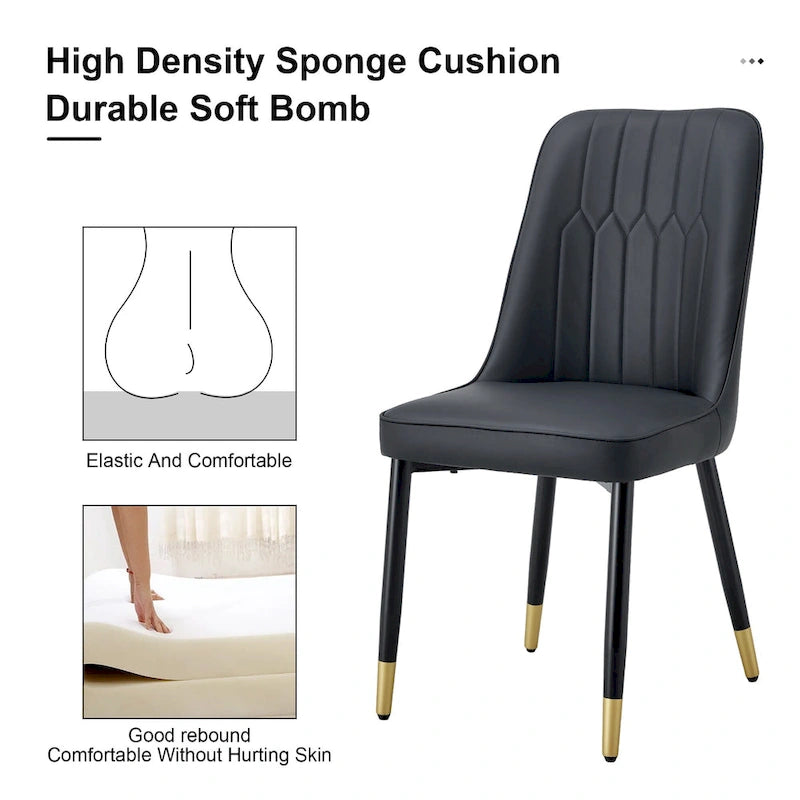 Lot de 4 chaises de salle à manger modernes avec dossier et assise rembourrés en similicuir, pieds en métal, pour salle à manger, salon et chambre à coucher
