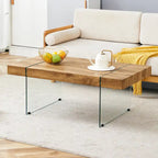 Table basse rectangulaire avec pieds en verre trempé, tables d'appoint en bois, tables basses en bois pour salon, salle de réception