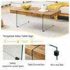 Table basse rectangulaire avec pieds en verre trempé, tables d'appoint en bois, tables basses en bois pour salon, salle de réception