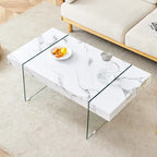 Table basse rectangulaire avec pieds en verre trempé, tables d'appoint en bois, tables basses en bois pour salon, salle de réception