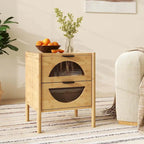 Costway Table de chevet en bambou 1/2 pièces avec 2 tiroirs de rangement et cannelée