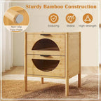 Costway Table de chevet en bambou 1/2 pièces avec 2 tiroirs de rangement et cannelée
