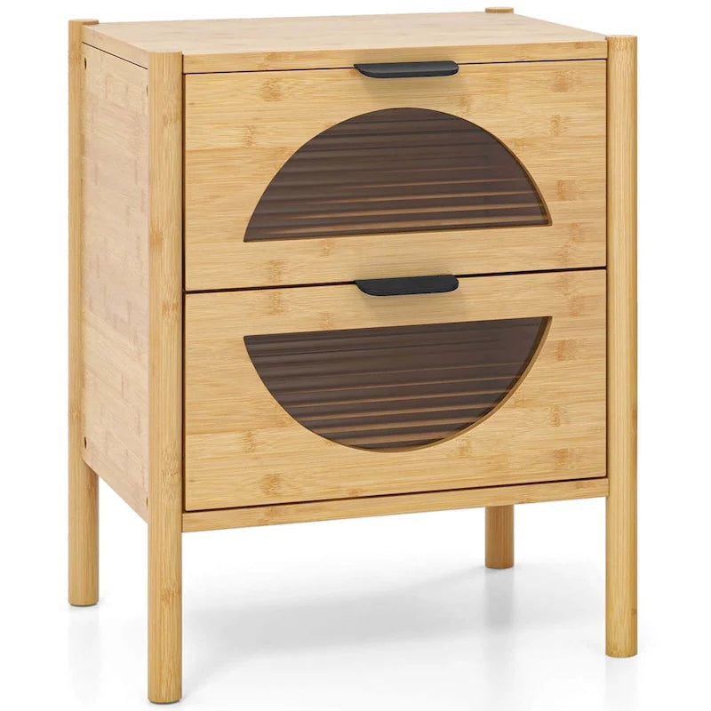 Costway Table de chevet en bambou 1/2 pièces avec 2 tiroirs de rangement et cannelée