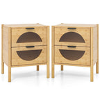 Costway Table de chevet en bambou 1/2 pièces avec 2 tiroirs de rangement et cannelée
