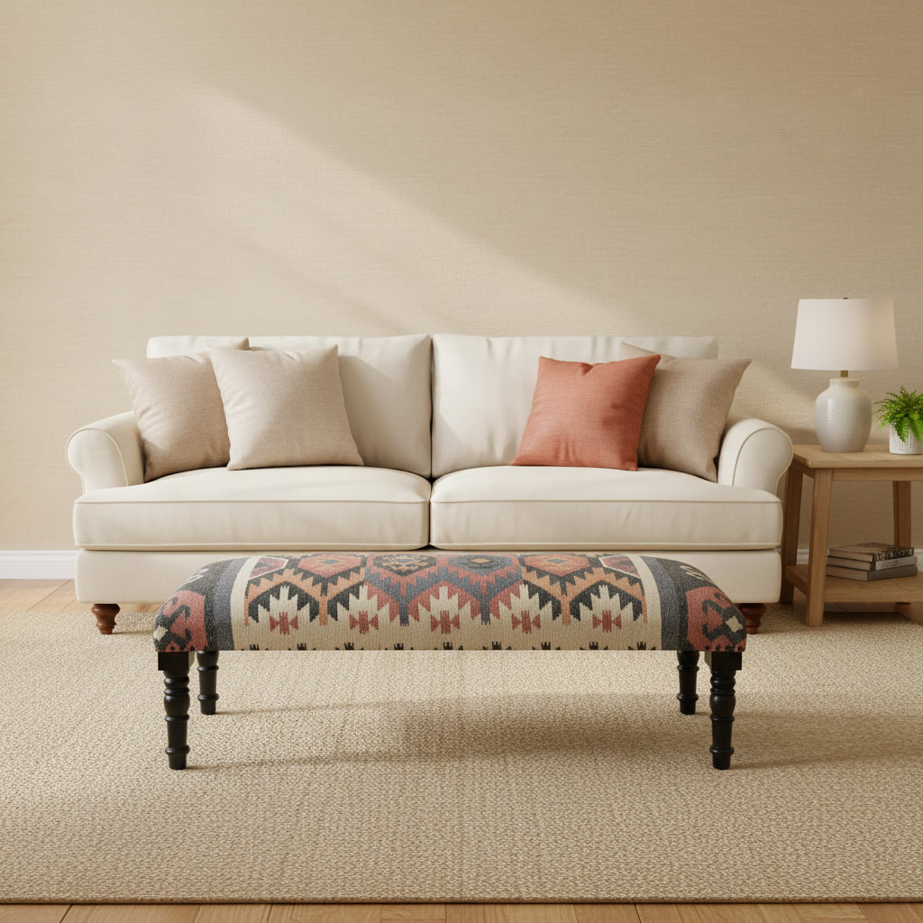 47 Multicolored Southwestern Style Rectangular Bench
