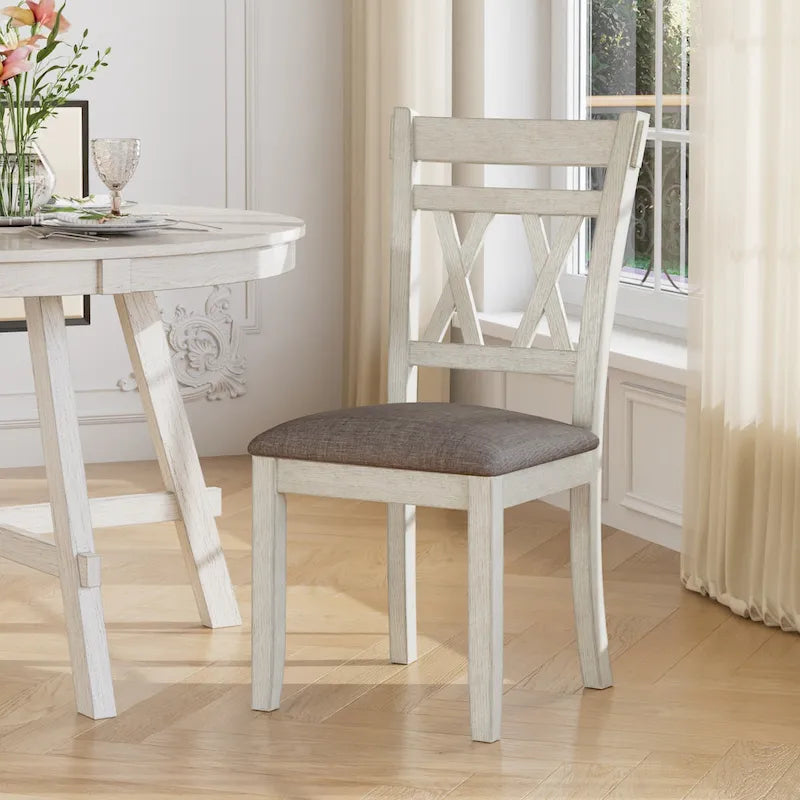 VECELO Solid Wood Dining Chairs with Linen Fabric SeatingKitchen Chairs Set of 2/4/6