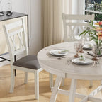 Chaises de salle à manger en bois massif avec assise en tissu de lin, lot de 2/4/6, chaise de cuisine