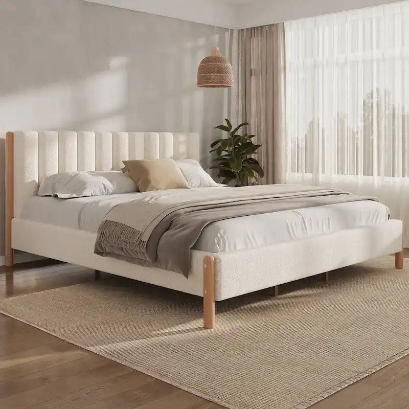 Luxurious Upholstered Bed Frame with Sturdy Wooden Legs