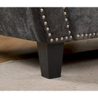 Canapé d'angle en chenille 6 places de 278 cm avec accoudoirs roulés décorés de rivets, coussins et cadre en bois