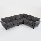 Canapé d'angle en chenille 6 places de 278 cm avec accoudoirs roulés décorés de rivets, coussins et cadre en bois