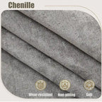 Canapé d'angle en chenille 6 places de 278 cm avec accoudoirs roulés décorés de rivets, coussins et cadre en bois