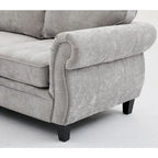 Canapé d'angle en chenille 6 places de 278 cm avec accoudoirs roulés décorés de rivets, coussins et cadre en bois