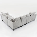 Canapé d'angle en chenille 6 places de 278 cm avec accoudoirs roulés décorés de rivets, coussins et cadre en bois