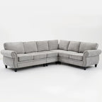 Canapé d'angle en chenille 6 places de 278 cm avec accoudoirs roulés décorés de rivets, coussins et cadre en bois