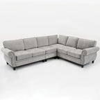 Canapé d'angle en chenille 6 places de 278 cm avec accoudoirs roulés décorés de rivets, coussins et cadre en bois