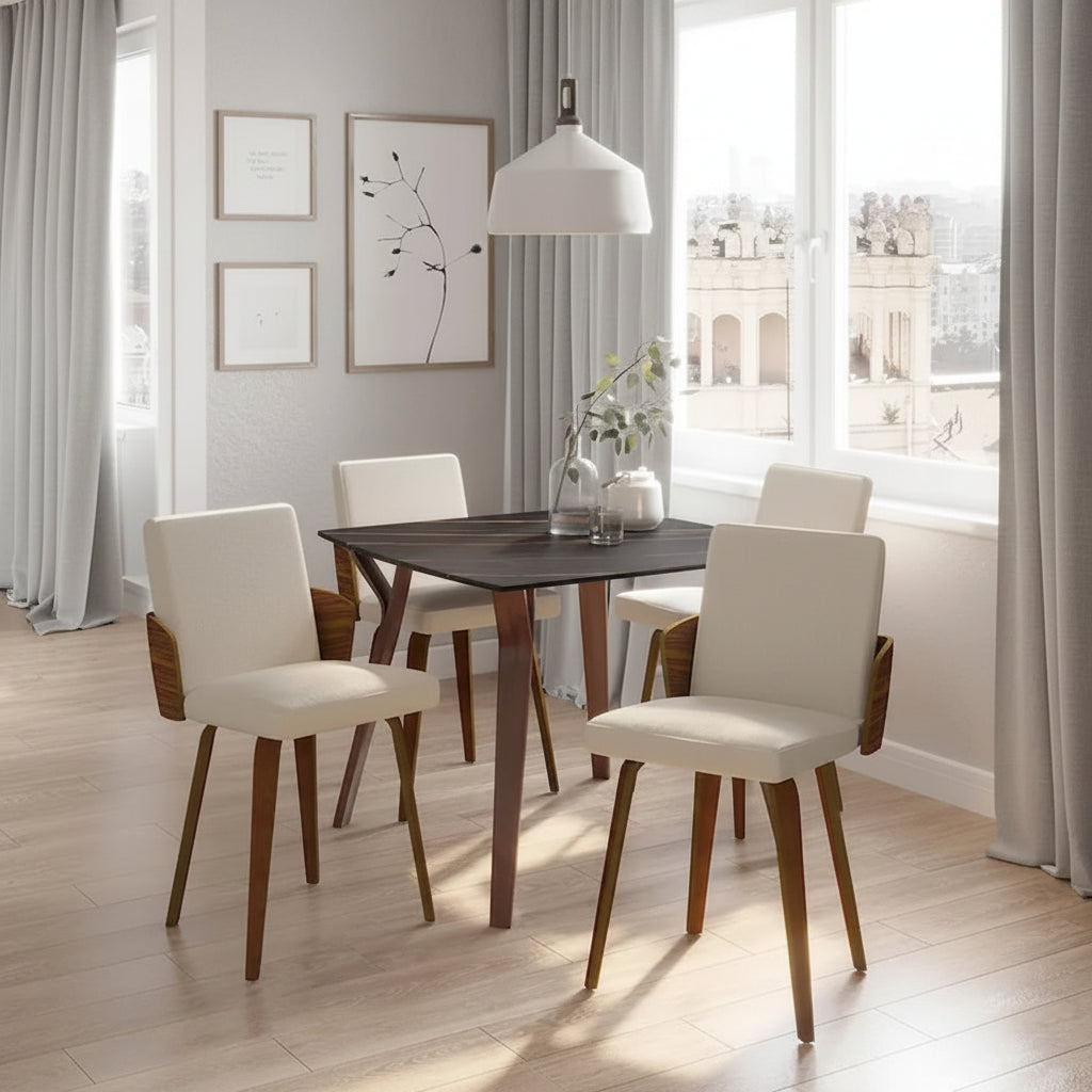 Table à manger avec plateau en marbre texturé, style moderne, cuisine et salle à manger