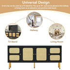 Meuble TV en bois et rotin de style bohème champêtre - 16.90 x 64.90 x 28.30