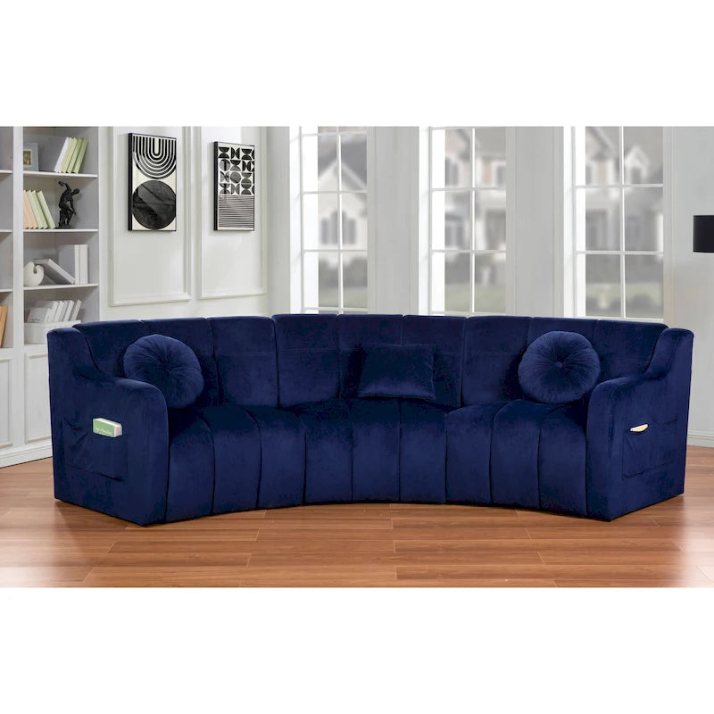 Canapé d'angle en velours 3 places, canapé modulable sans pieds, sectionnel d'angle, canapés ronds - 127
