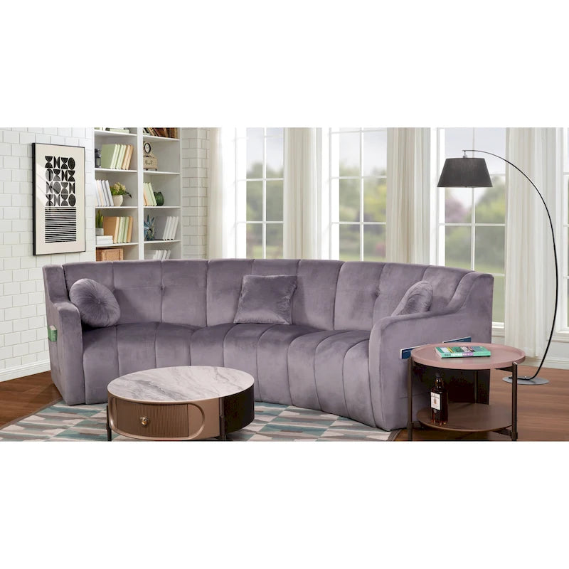 Canapé d'angle en velours 3 places, canapé modulable sans pieds, sectionnel d'angle, canapés ronds - 127