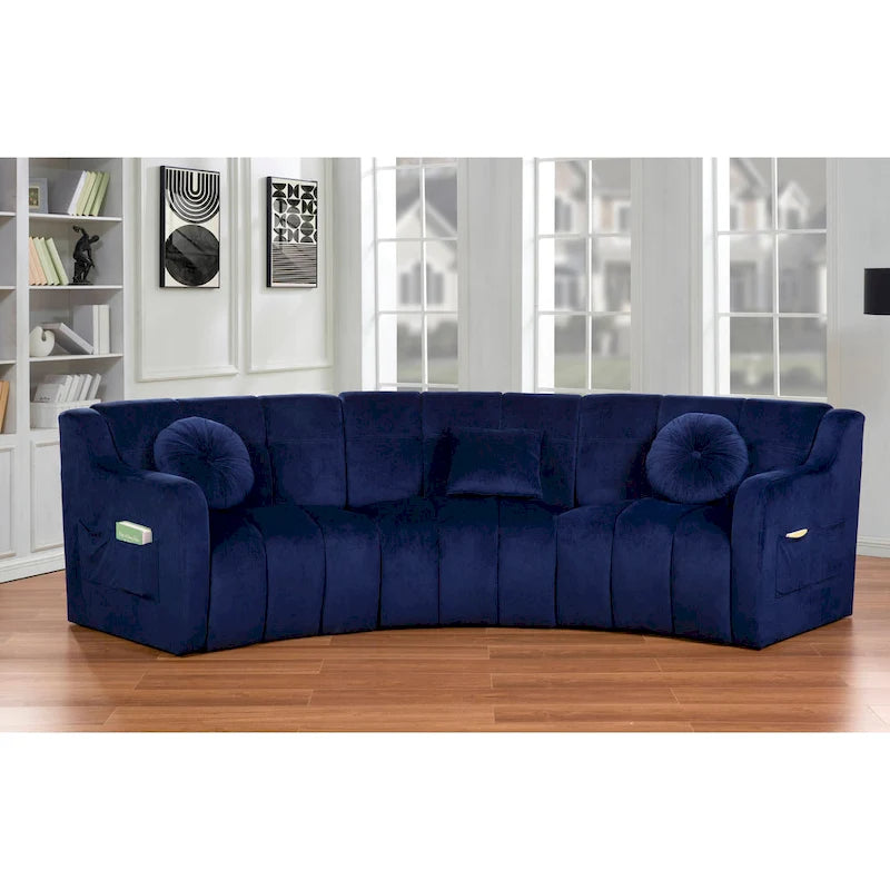 Canapé d'angle en velours 3 places, canapé modulable sans pieds, sectionnel d'angle, canapés ronds - 127