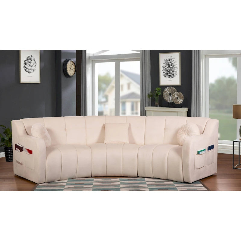 Canapé d'angle en velours 3 places, canapé modulable sans pieds, sectionnel d'angle, canapés ronds - 127
