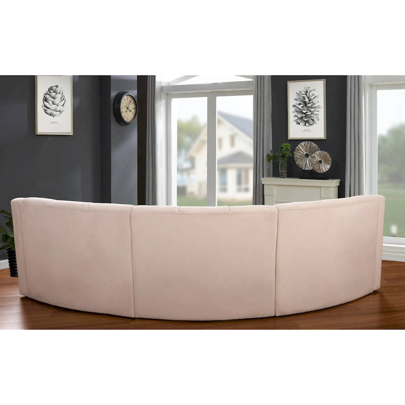 Canapé d'angle en velours 3 places, canapé modulable sans pieds, sectionnel d'angle, canapés ronds - 127