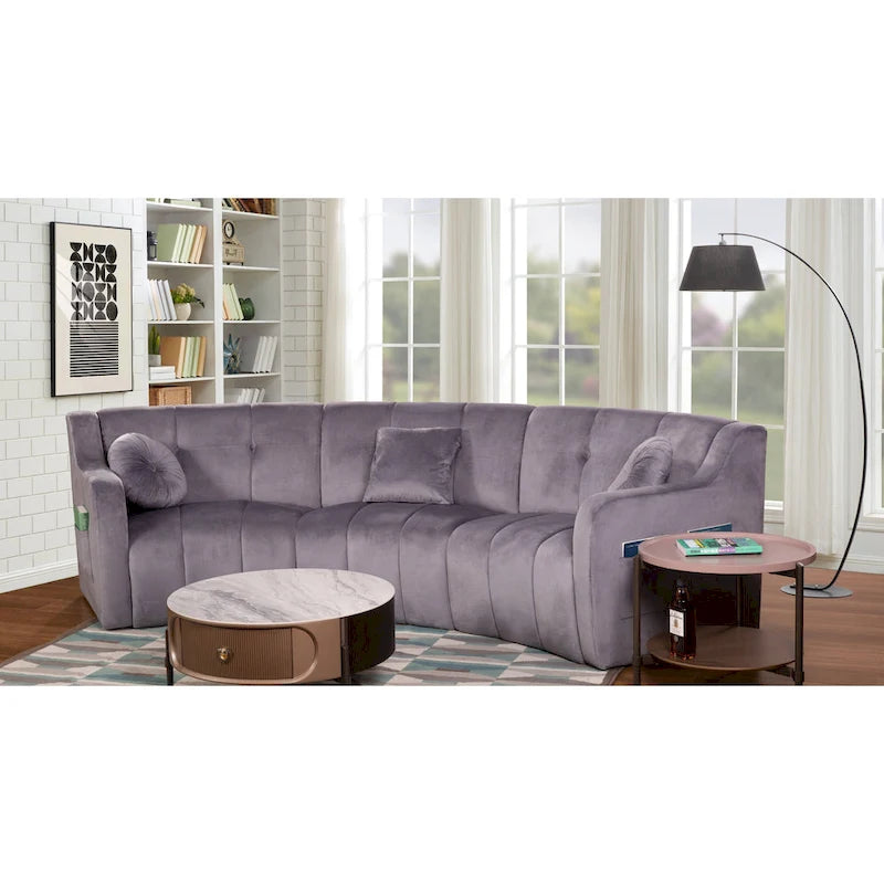 Canapé d'angle en velours 3 places, canapé modulable sans pieds, sectionnel d'angle, canapés ronds - 127
