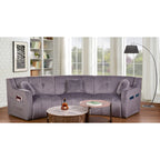 Canapé d'angle en velours 3 places, canapé modulable sans pieds, sectionnel d'angle, canapés ronds - 127