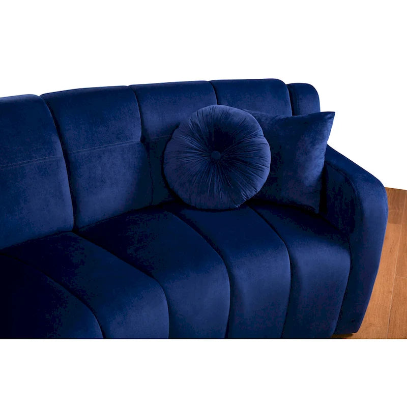 Canapé d'angle en velours 3 places, canapé modulable sans pieds, sectionnel d'angle, canapés ronds - 127