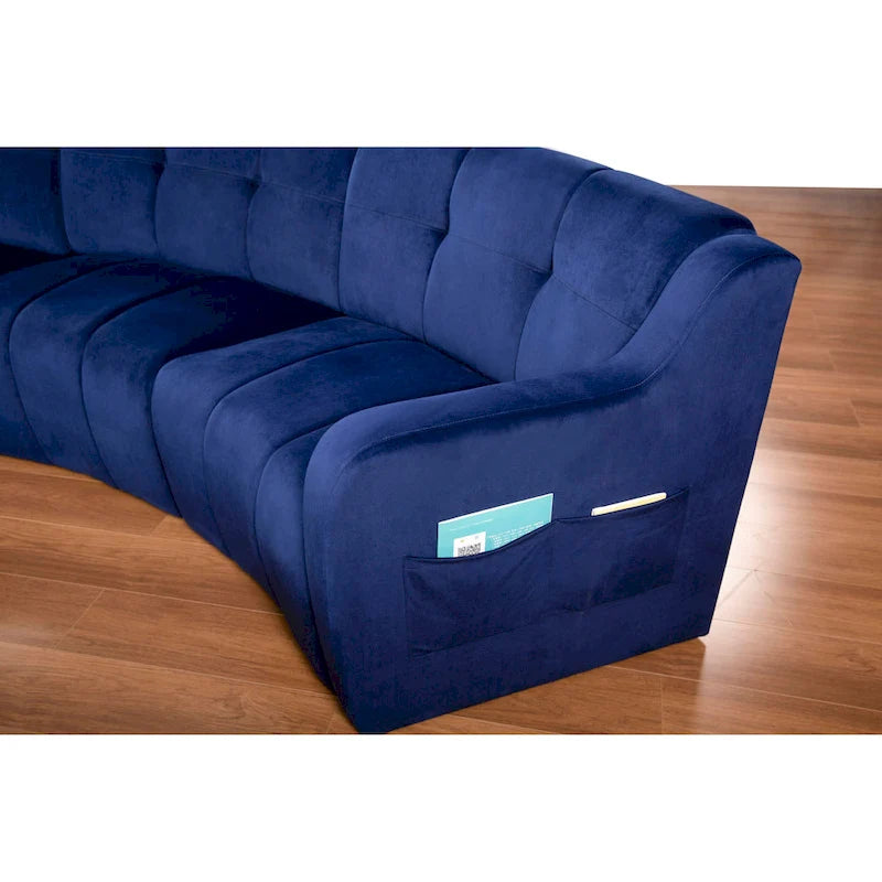 Canapé d'angle en velours 3 places, canapé modulable sans pieds, sectionnel d'angle, canapés ronds - 127