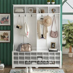 Meuble d'entrée multifonctionnel avec crochets, étagères et 24 casiers à chaussures, Rangement d'entrée