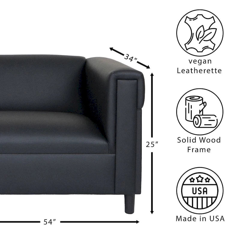 Canapé Causeuse Coast to Coast Sofas - Style Moderne du Milieu du Siècle - Similicuir - Cadre en Bois Massif - Rembourré