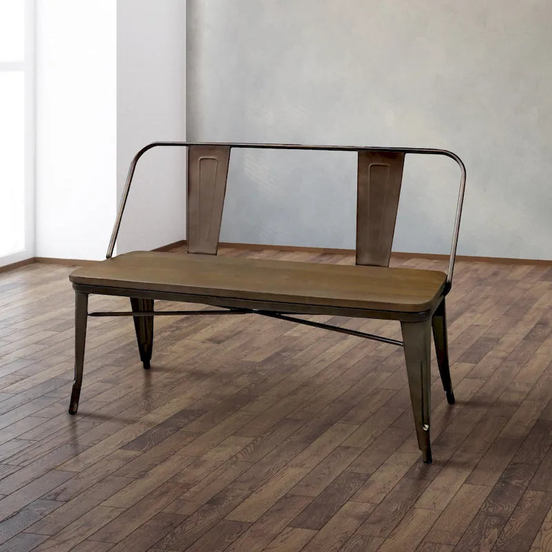 Banc de salle à manger de 47 pouces avec dossier en métal industriel, style rustique