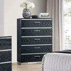 Ensemble de chambre à coucher 2 pièces en bois massif contemporain : lit avec panneau de rangement et commode haute
