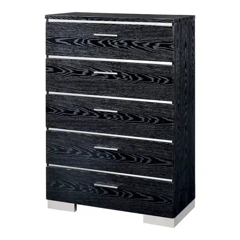 Ensemble de chambre à coucher 2 pièces en bois massif contemporain : lit avec panneau de rangement et commode haute