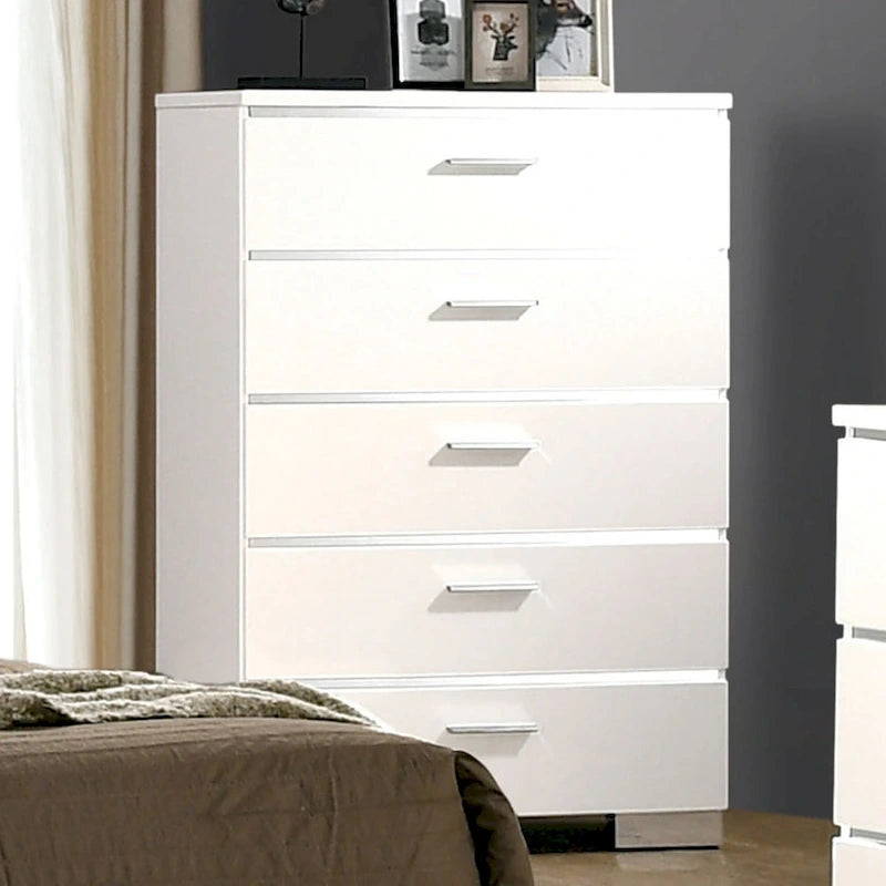 Ensemble de chambre à coucher 2 pièces en bois massif contemporain : lit avec panneau de rangement et commode haute