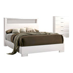 Ensemble de chambre à coucher 2 pièces en bois massif contemporain : lit avec panneau de rangement et commode haute