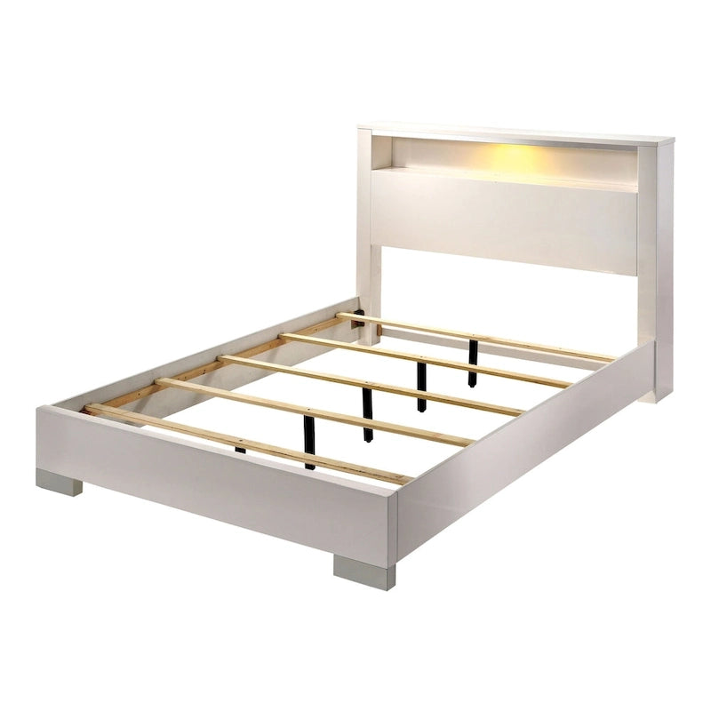 Ensemble de chambre à coucher 2 pièces en bois massif contemporain : lit avec panneau de rangement et commode haute
